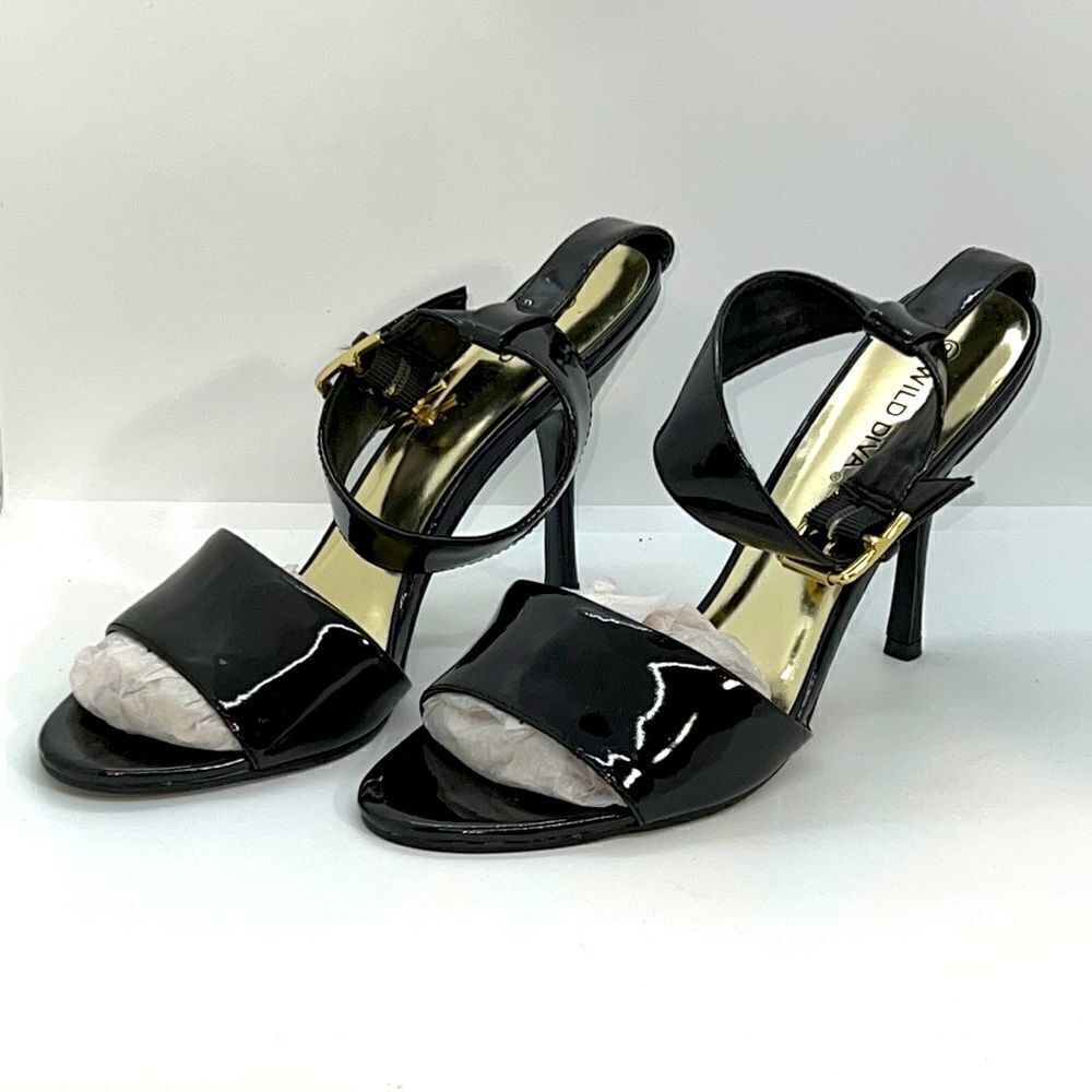 Black Patent Ankle Strap High Heels Sandals. Size 6.5